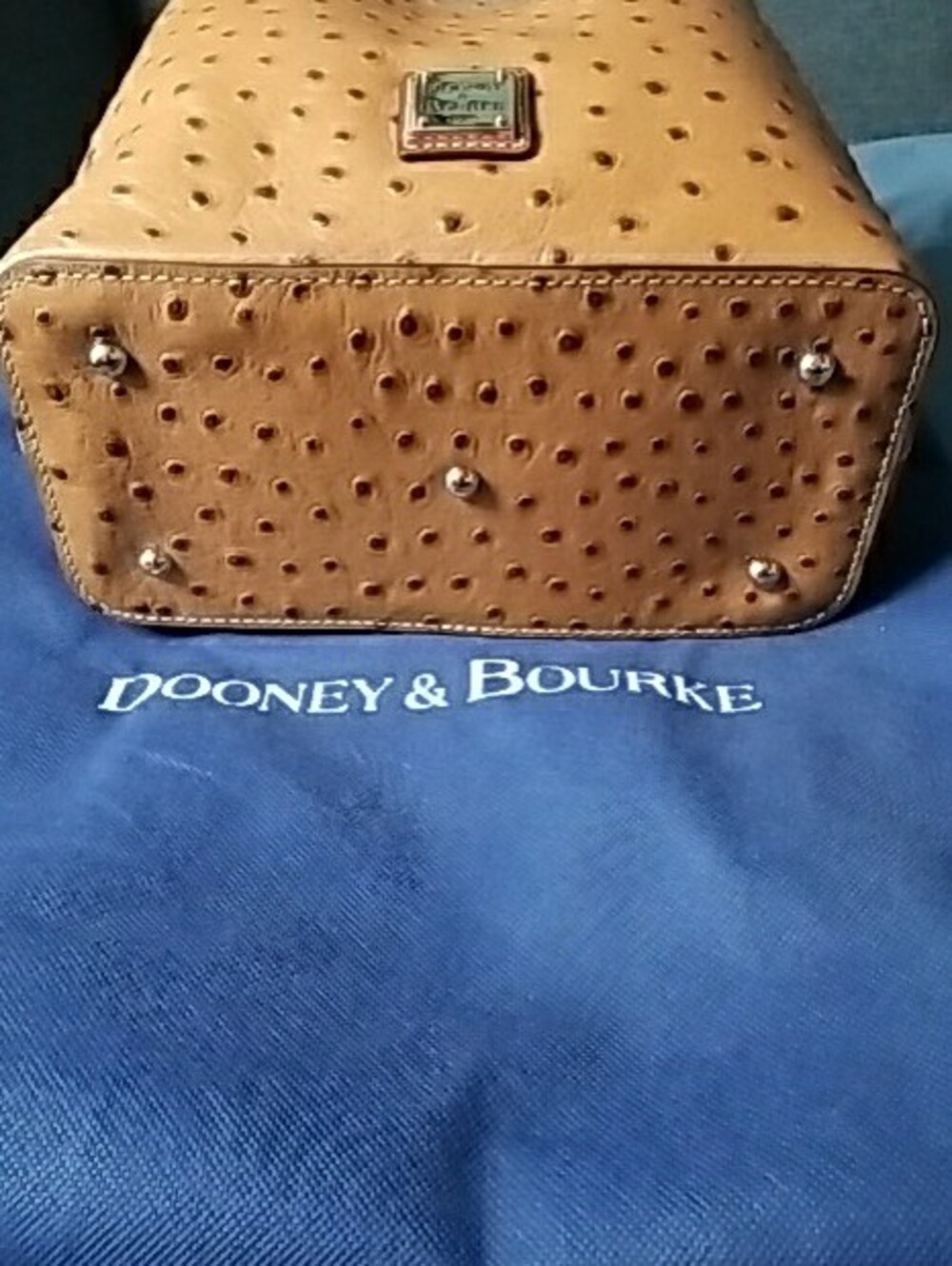Dooney & Bourke Tan Ostrich-Embossed Satchel Mini with Brown Trim - Picture 4 of 13